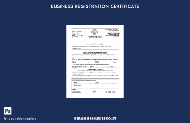 modello Word e PDF di certificato di costituzione di società a responsabilità li